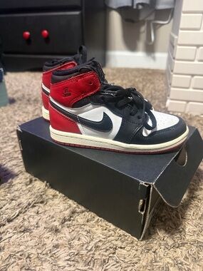 Nike Black White Red Air Jordan 1 Mid Kids Sneakers